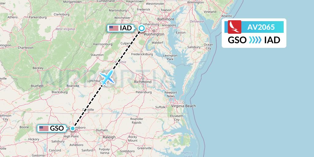 AV2065 Avianca Flight Map: Greensboro to Washington