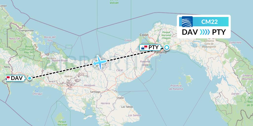 CM22 Copa Airlines Flight Map: David to Panama City