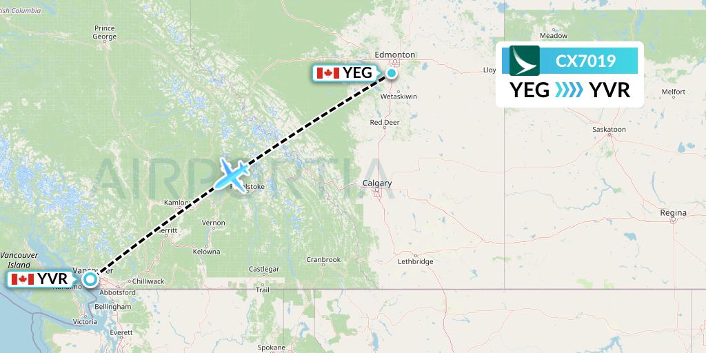 CX7019 Cathay Pacific Flight Map: Edmonton to Vancouver