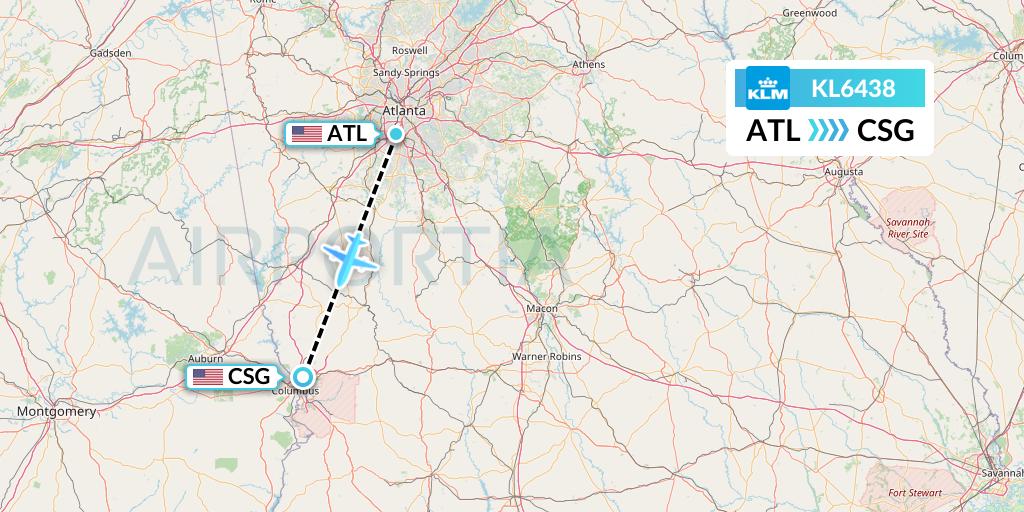 KL6438 KLM Flight Map: Atlanta to Columbus