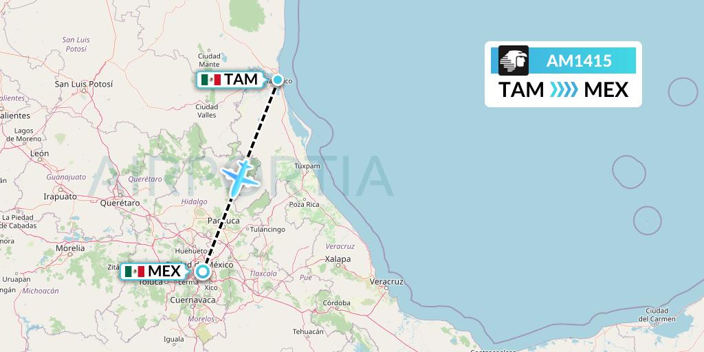 AM1415 Aeromexico Flight Map: Tampico to Mexico City