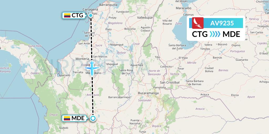 AV9235 Avianca Flight Map: Cartagena to Medellin