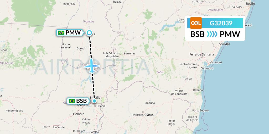 G32039 GOL Transportes Aeros Flight Map: Brasilia to Palmas