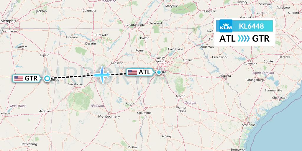 KL6448 KLM Flight Map: Atlanta to Golden Triangle