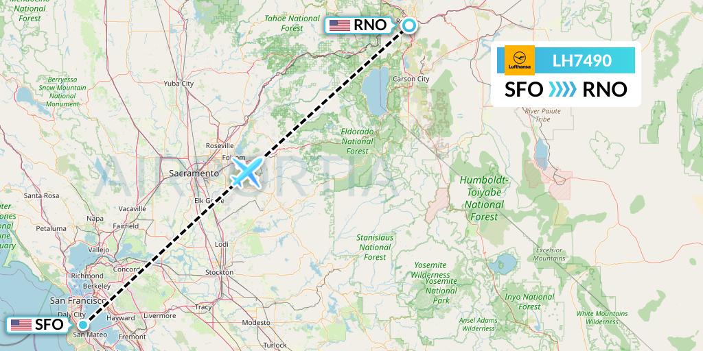 LH7490 Lufthansa Flight Map: San Francisco to Reno