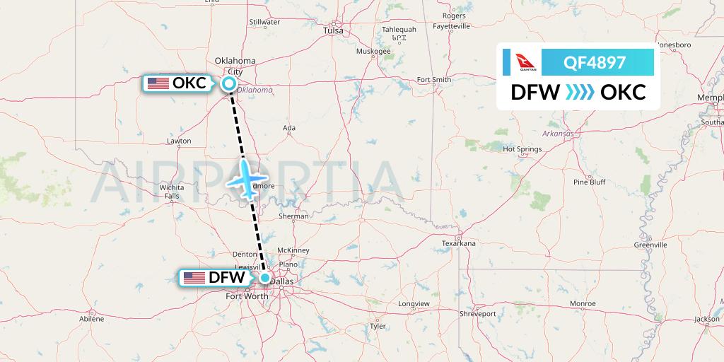 QF4897 Qantas Flight Map: Dallas to Oklahoma City
