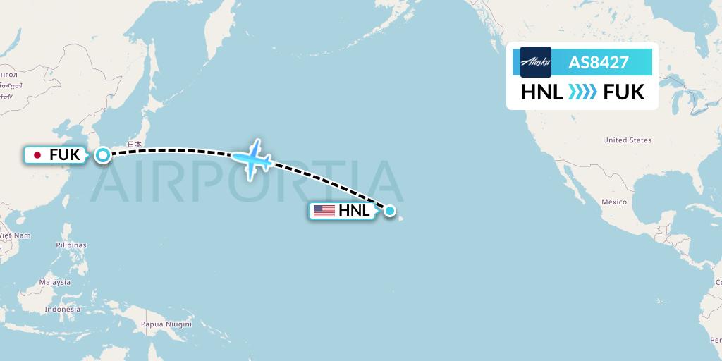 AS8427 Alaska Airlines Flight Map: Honolulu to Fukuoka