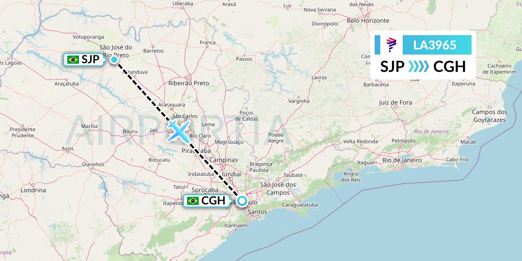 LA3965 LAN Airlines Flight Map: Sao Jose Do Rio Preto to Sao Paulo