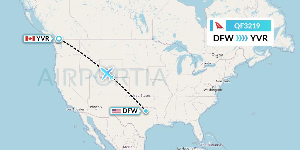 QF3219 Qantas Flight Map: Dallas to Vancouver