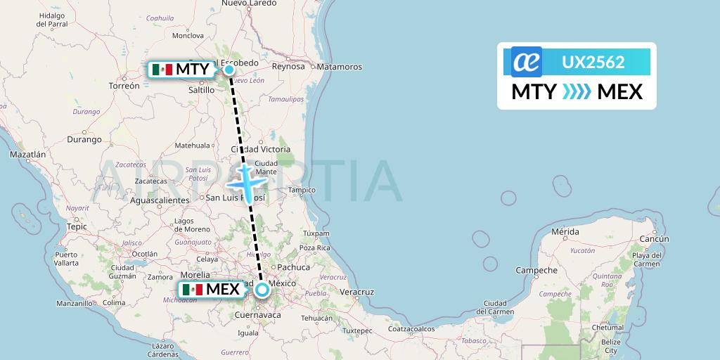 UX2562 Air Europa Flight Map: Monterrey to Mexico City