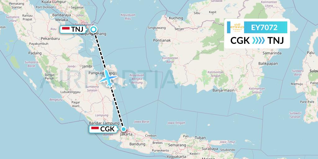 EY7072 Etihad Airways Flight Map: Jakarta to Tanjung Pinang