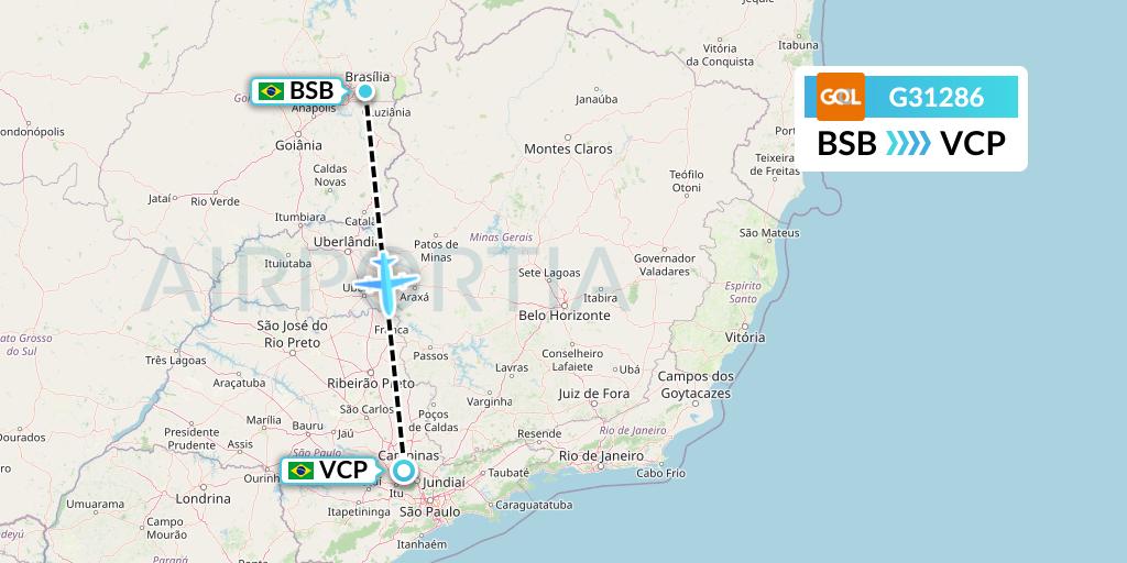 G31286 GOL Transportes Aeros Flight Map: Brasilia to Campinas
