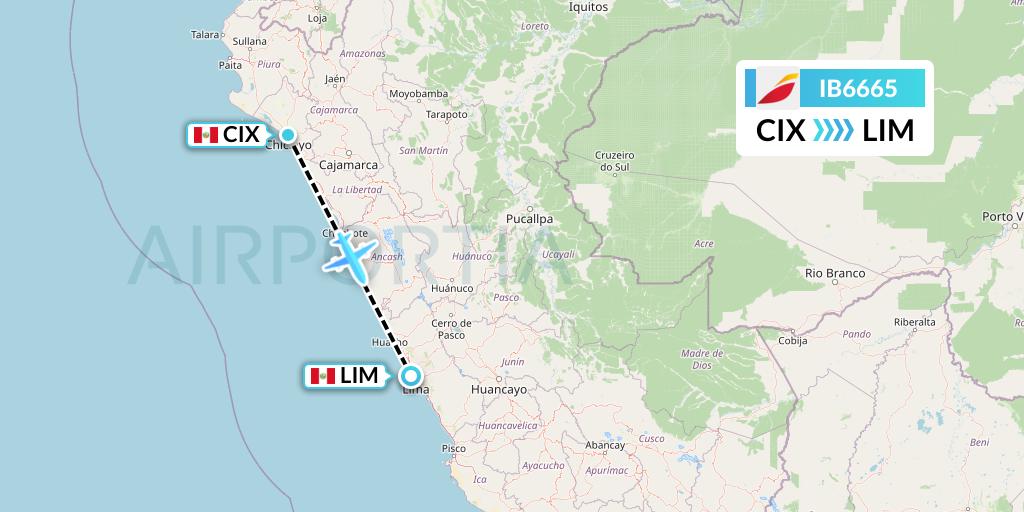 IB6665 Iberia Flight Map: Chiclayo to Lima