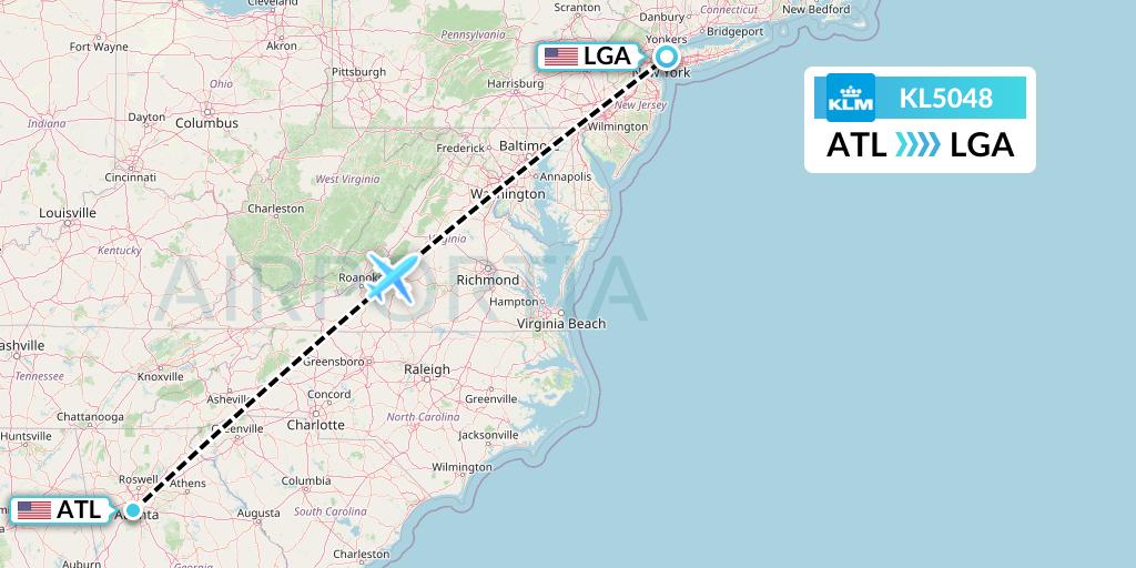 KL5048 KLM Flight Map: Atlanta to New York