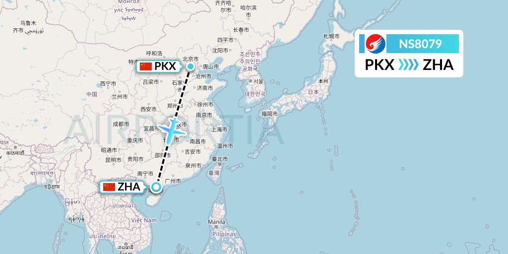 NS8079 Hebei Airlines Flight Map: Beijing to Zhanjiang