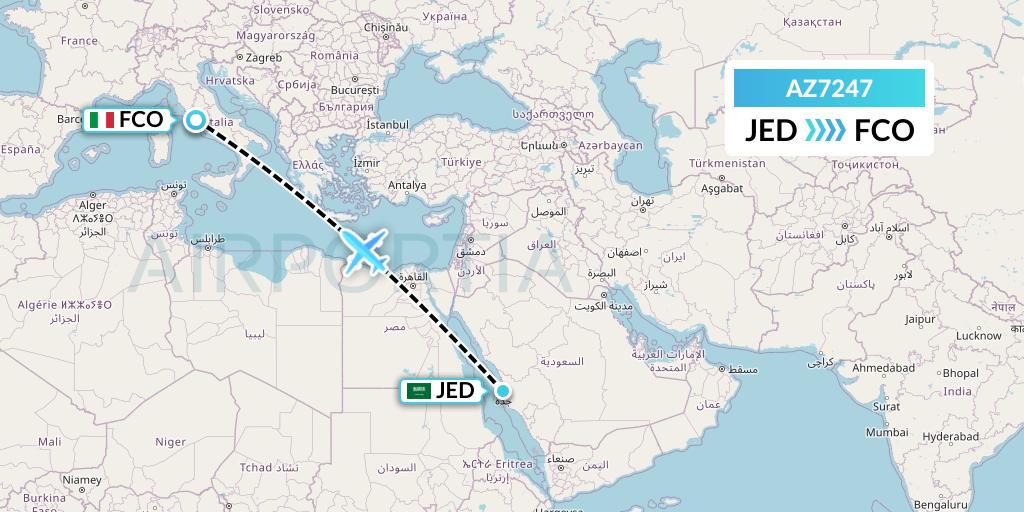 AZ7247 ITA Airways Flight Map: Jeddah to Rome
