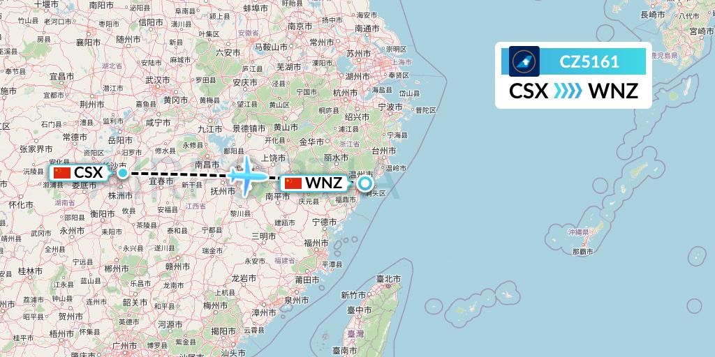 CZ5161 China Southern Airlines Flight Map: Changsha to Wenzhou