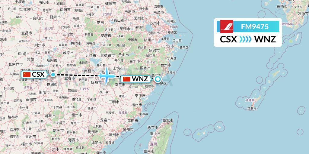 FM9475 Shanghai Airlines Flight Map: Changsha to Wenzhou
