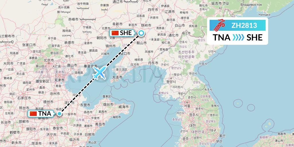 ZH2813 Shenzhen Airlines Flight Map: Jinan to Shenyang