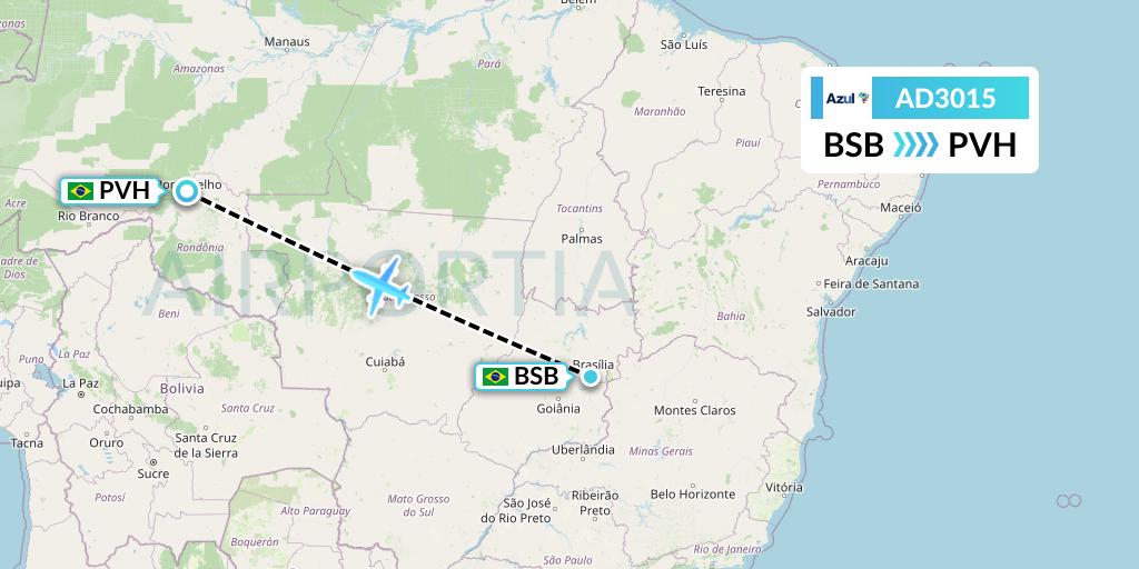 AD3015 Azul Brazilian Airlines Flight Map: Brasilia to Porto Velho