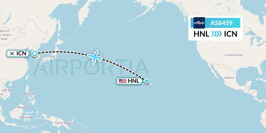 AS8459 Alaska Airlines Flight Map: Honolulu to Seoul