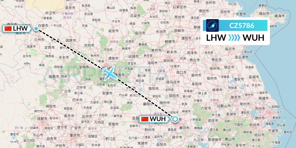 CZ5786 China Southern Airlines Flight Map: Lanzhou to Wuhan