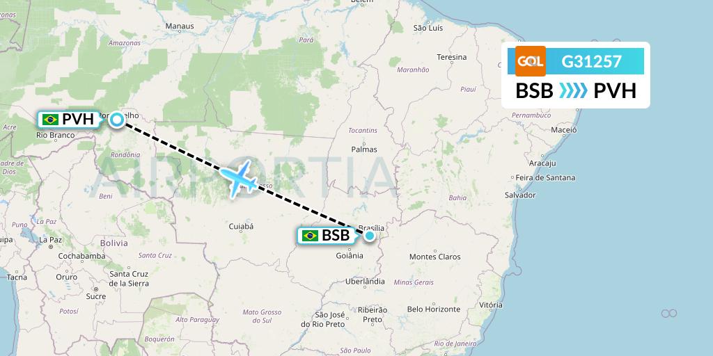 G31257 GOL Transportes Aeros Flight Map: Brasilia to Porto Velho