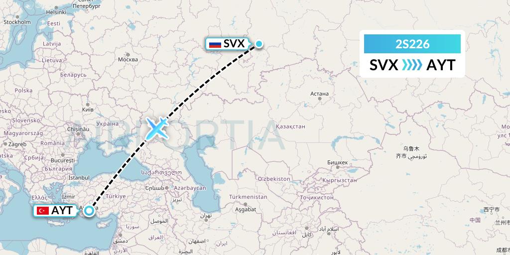 2S226 Star Equatorial AL Flight Map: Yekaterinburg to Antalya