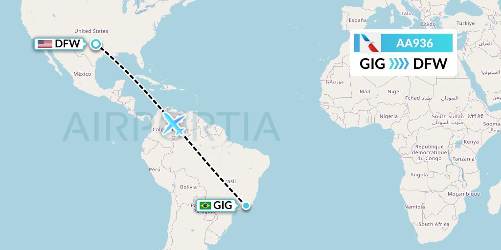 AA936 American Airlines Flight Map: Rio de Janeiro to Dallas