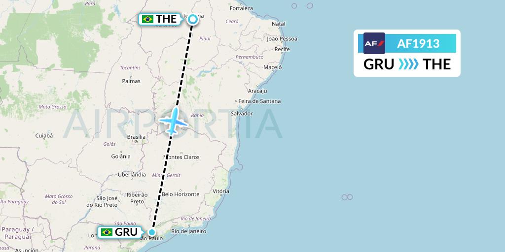 AF1913 Air France Flight Map: Sao Paulo to Teresina