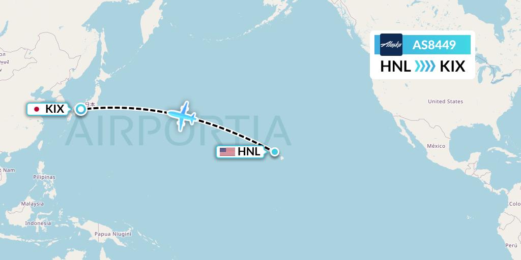 AS8449 Alaska Airlines Flight Map: Honolulu to Osaka