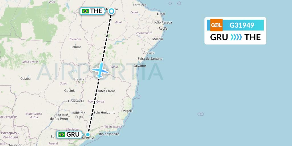 G31949 GOL Transportes Aeros Flight Map: Sao Paulo to Teresina