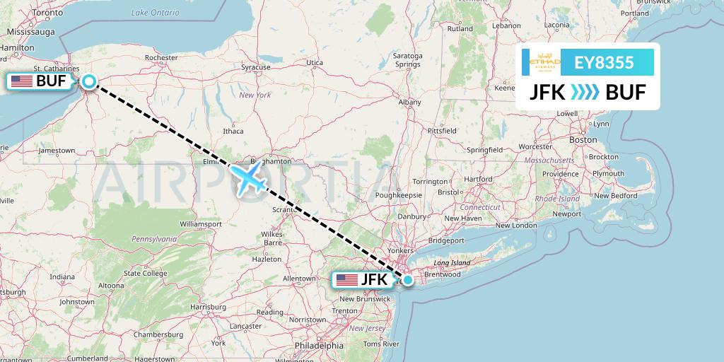 EY8355 Etihad Airways Flight Map: New York to Buffalo