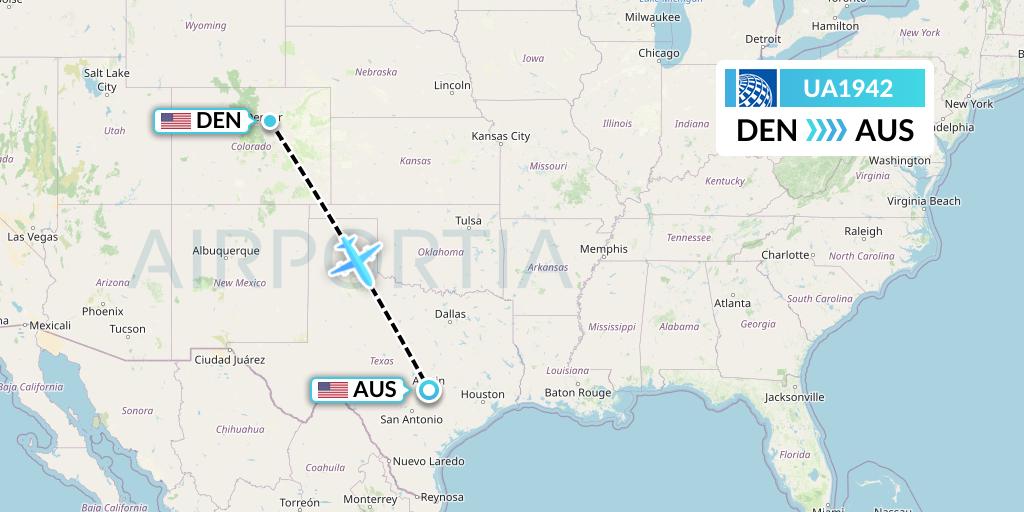 UA1942 United Airlines Flight Map: Denver to Austin