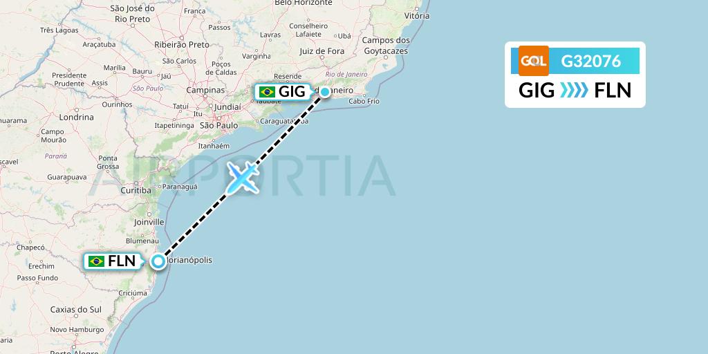 G32076 GOL Transportes Aeros Flight Map: Rio de Janeiro to Florianopolis