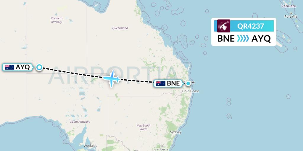 QR4237 Qatar Airways Flight Map: Brisbane to Ayers Rock