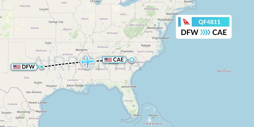 QF4811 Qantas Flight Map: Dallas to Columbia
