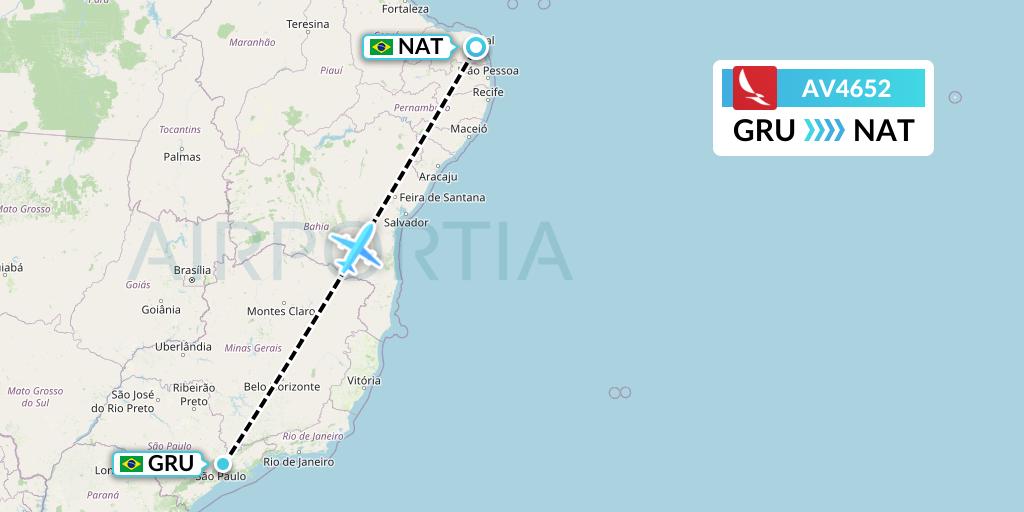 AV4652 Avianca Flight Map: Sao Paulo to Natal