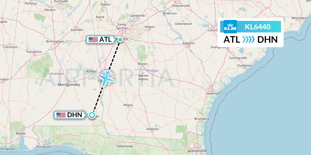 KL6440 KLM Flight Map: Atlanta to Dothan