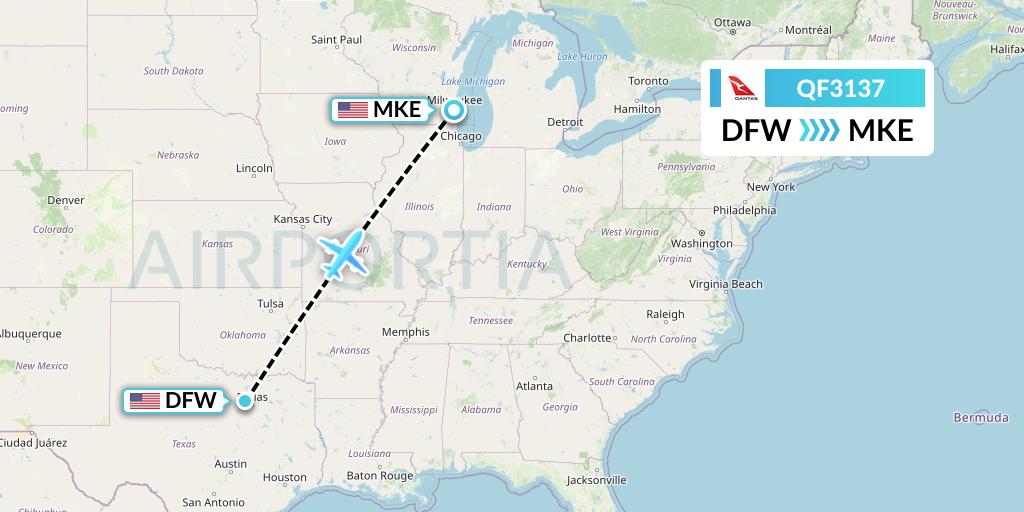 QF3137 Qantas Flight Map: Dallas to Milwaukee