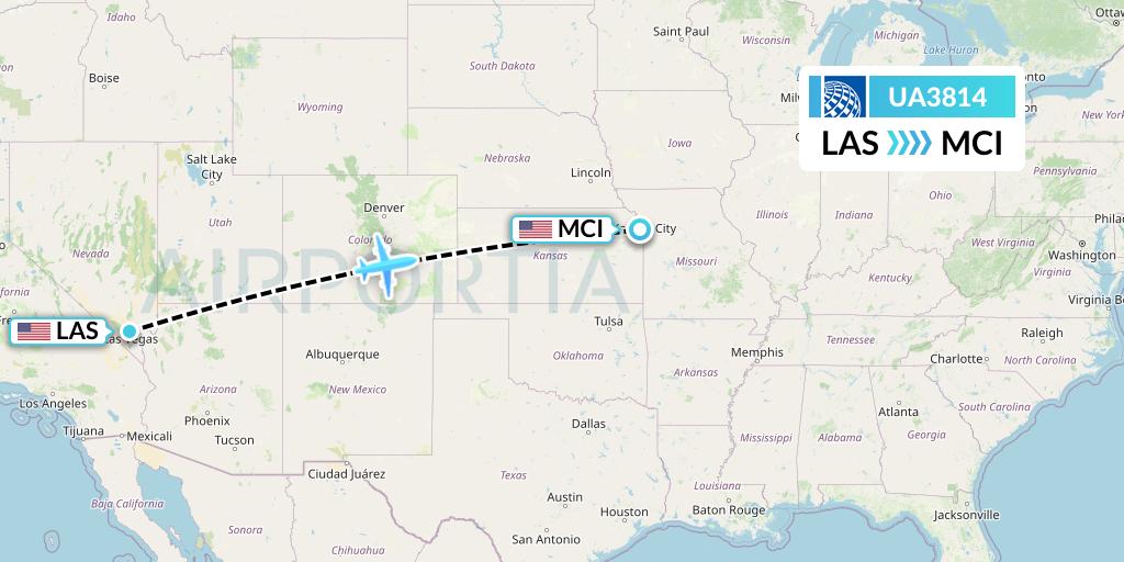 UA3814 United Airlines Flight Map: Las Vegas to Kansas City