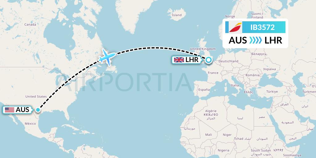 IB3572 Iberia Flight Map: Austin to London