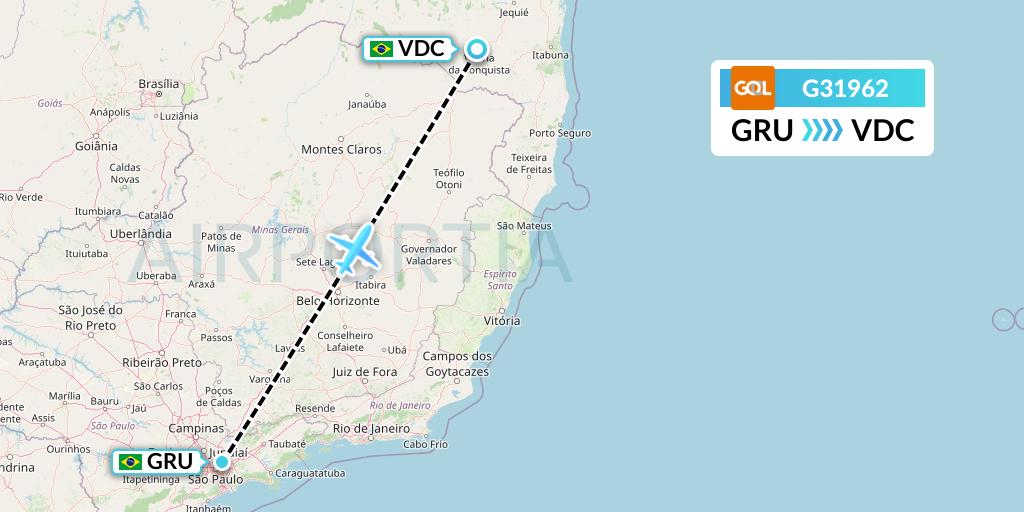 G31962 GOL Transportes Aeros Flight Map: Sao Paulo to Vitoria Da Conquista