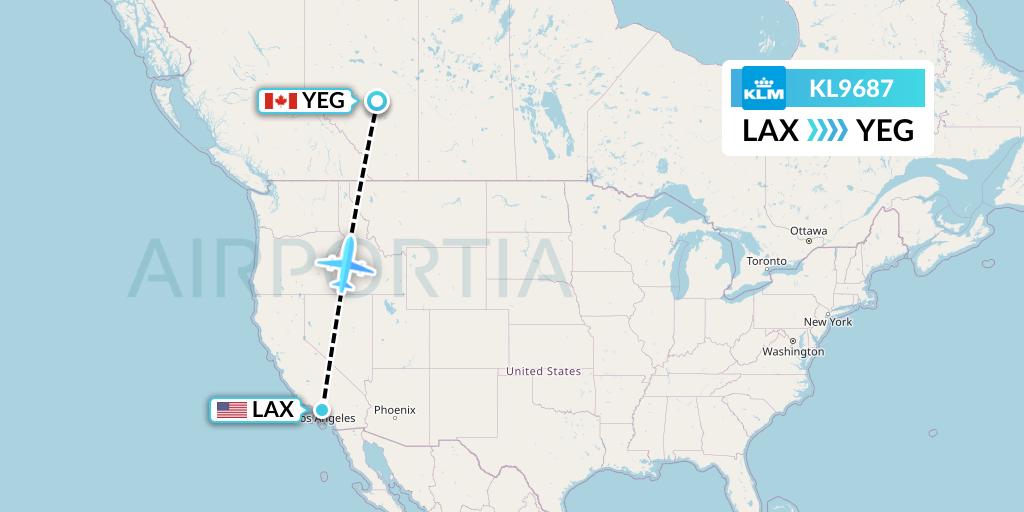 KL9687 KLM Flight Map: Los Angeles to Edmonton