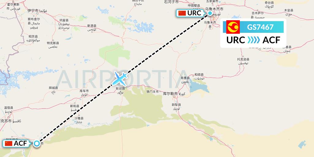 GS7467 Tianjin Airlines Flight Map: Urumqi to Aksu
