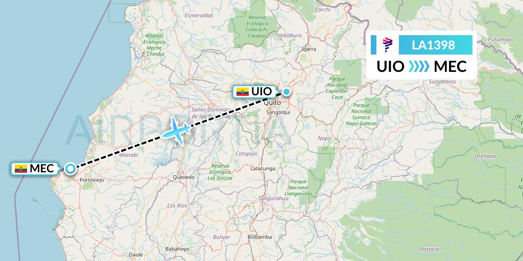 LA1398 LAN Airlines Flight Map: Quito to Manta