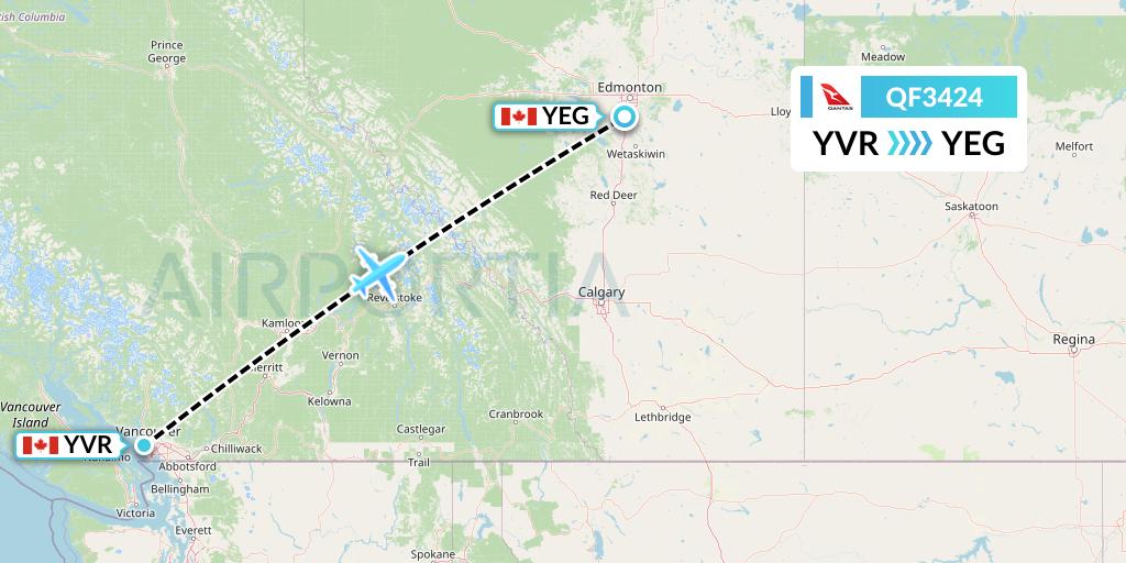 QF3424 Qantas Flight Map: Vancouver to Edmonton