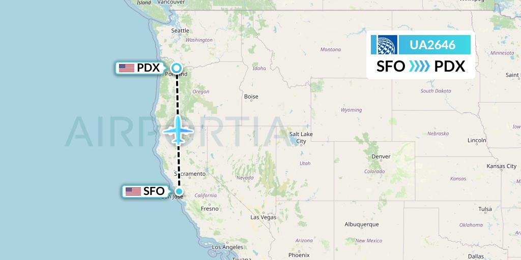 UA2646 United Airlines Flight Map: San Francisco to Portland