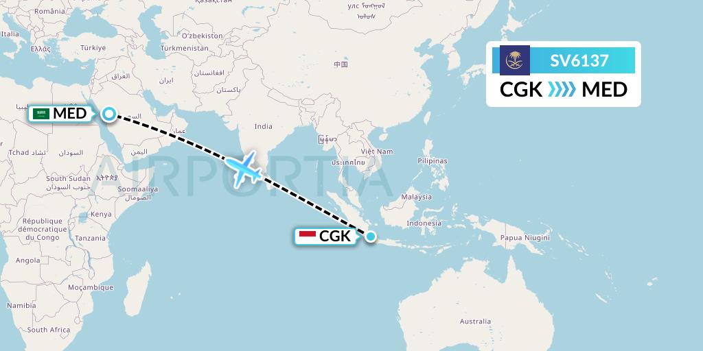 SV6137 Saudi Arabian Airlines Flight Map: Jakarta to Medina