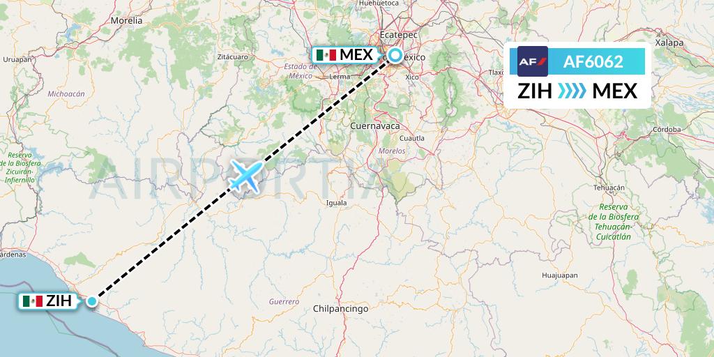 AF6062 Air France Flight Map: Zihuatanejo to Mexico City